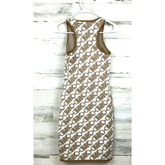 Michael Kors Women XXS Tan Empire Logo Jacquard Tank Stretch Mini Dress NEW - Picture 2 of 6